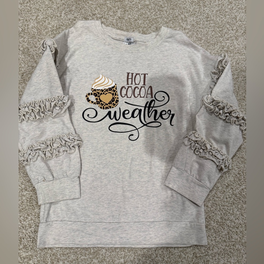 Cozy Kids Hot Cocoa Sweatshirt with Ruffle Sleeves